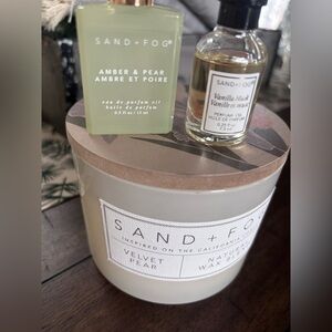 Sand + Fog Velvet Pear Candle and Amber & Pear Perfume Set